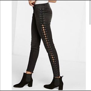 Express Jeans: Black Lace-up high wasted size 0R